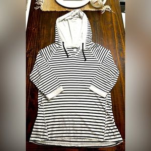 Christopher & Banks Nautical hooded 3/4 Sleeve Tee Shirt